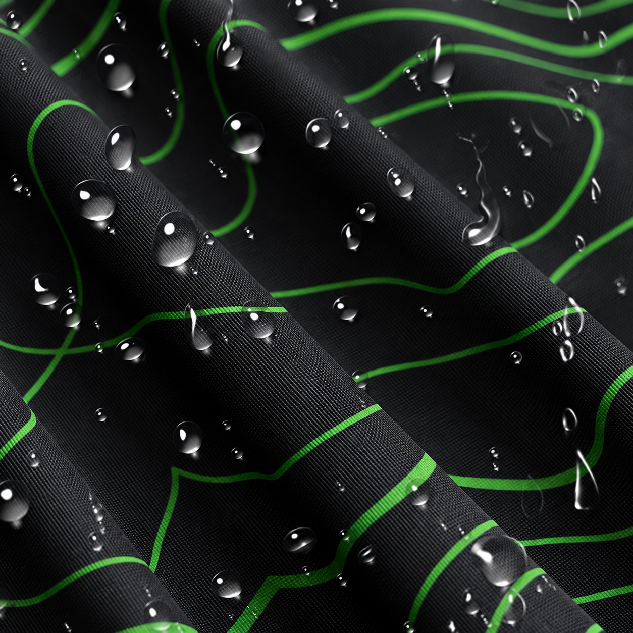 Supplier-inspired close-up of contour-pattern fabric with water droplets